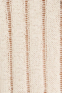Cream-colored knit fabric with vertical openwork stripes for round neck long sleeve sweater