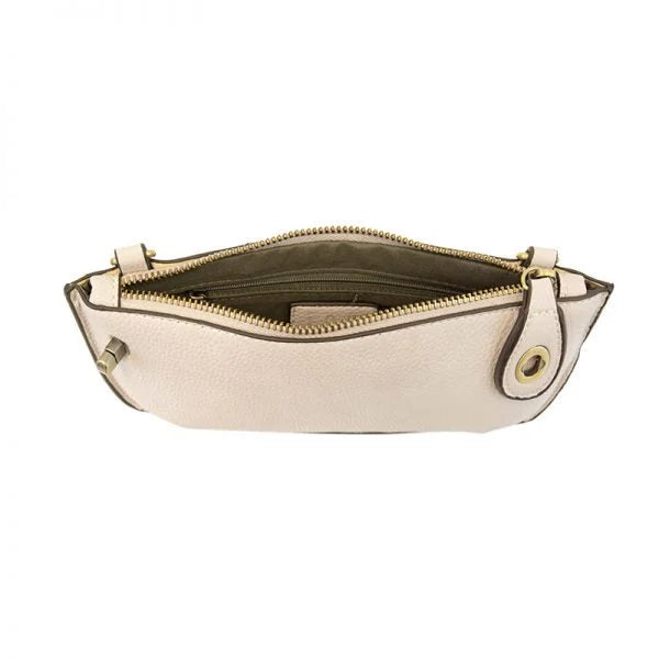 Cream-colored leather MINI CROSSBODY WRISTLET CLUTCH with interior card slots, shop Daisy