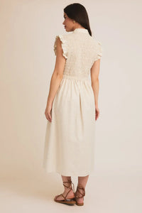Cream-colored ruffle sleeve midi dress from Button Up Smocking Top Ruffle Sleeve Midi Dress collection