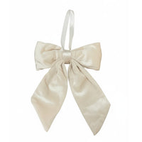 Cream satin bow tie in velvet fabric bow design with loop and knot