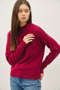 Crimson-red highneck basic cropped sweater from HIGHNECK BASIC CROPPED collection