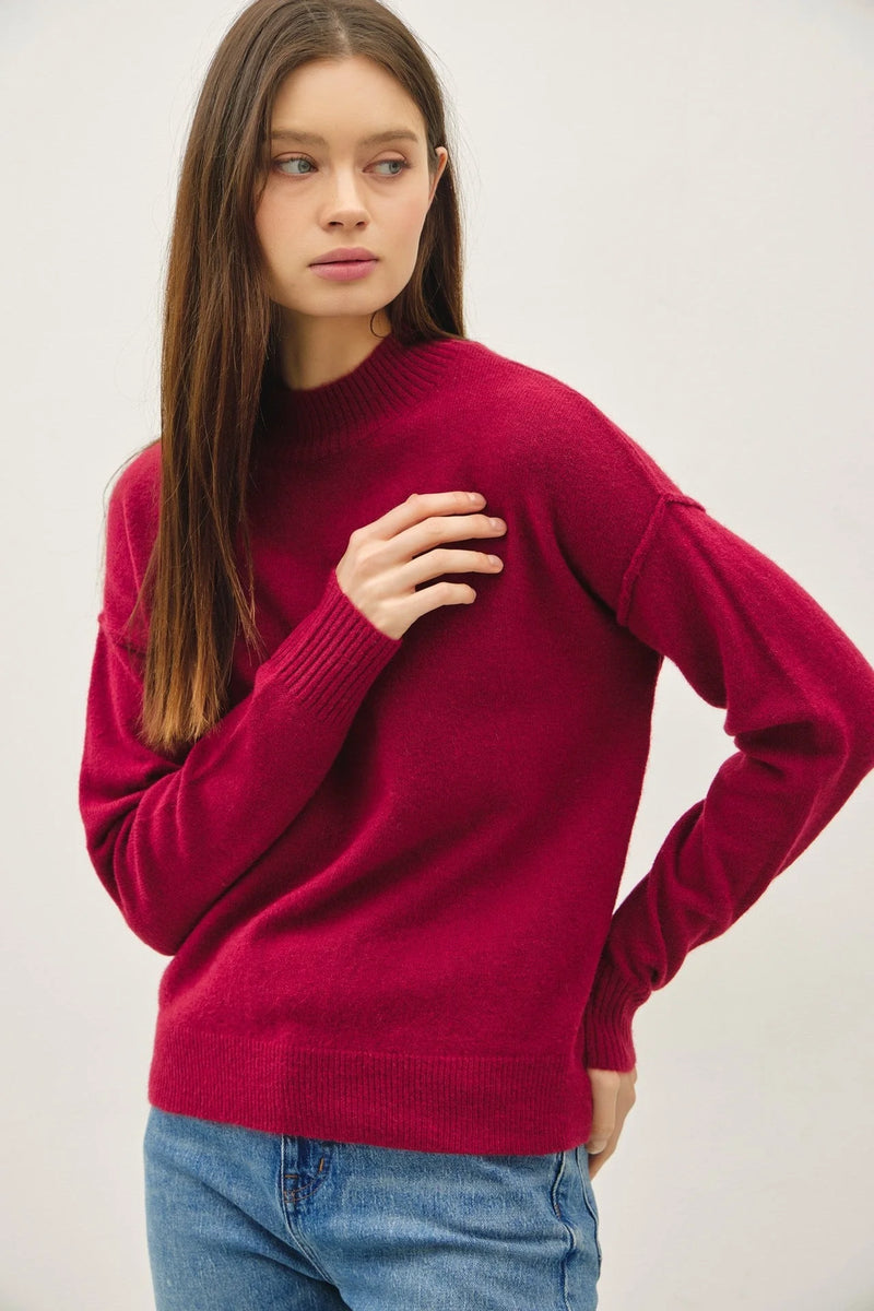 Crimson-red highneck basic cropped sweater from HIGHNECK BASIC CROPPED collection