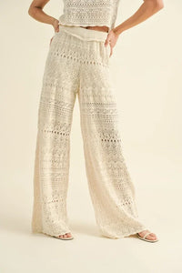 Off-white MATCH CROCHET PATTERN PANTS with intricate lacy design for stylish comfort