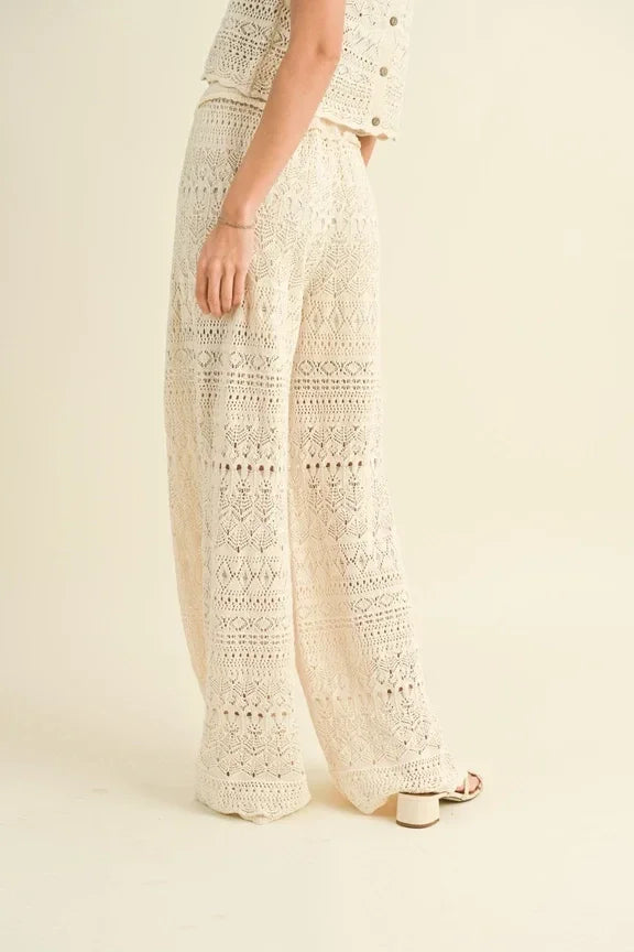 Crocheted wide-leg pants in off-white, perfect for match crochet pattern outfits