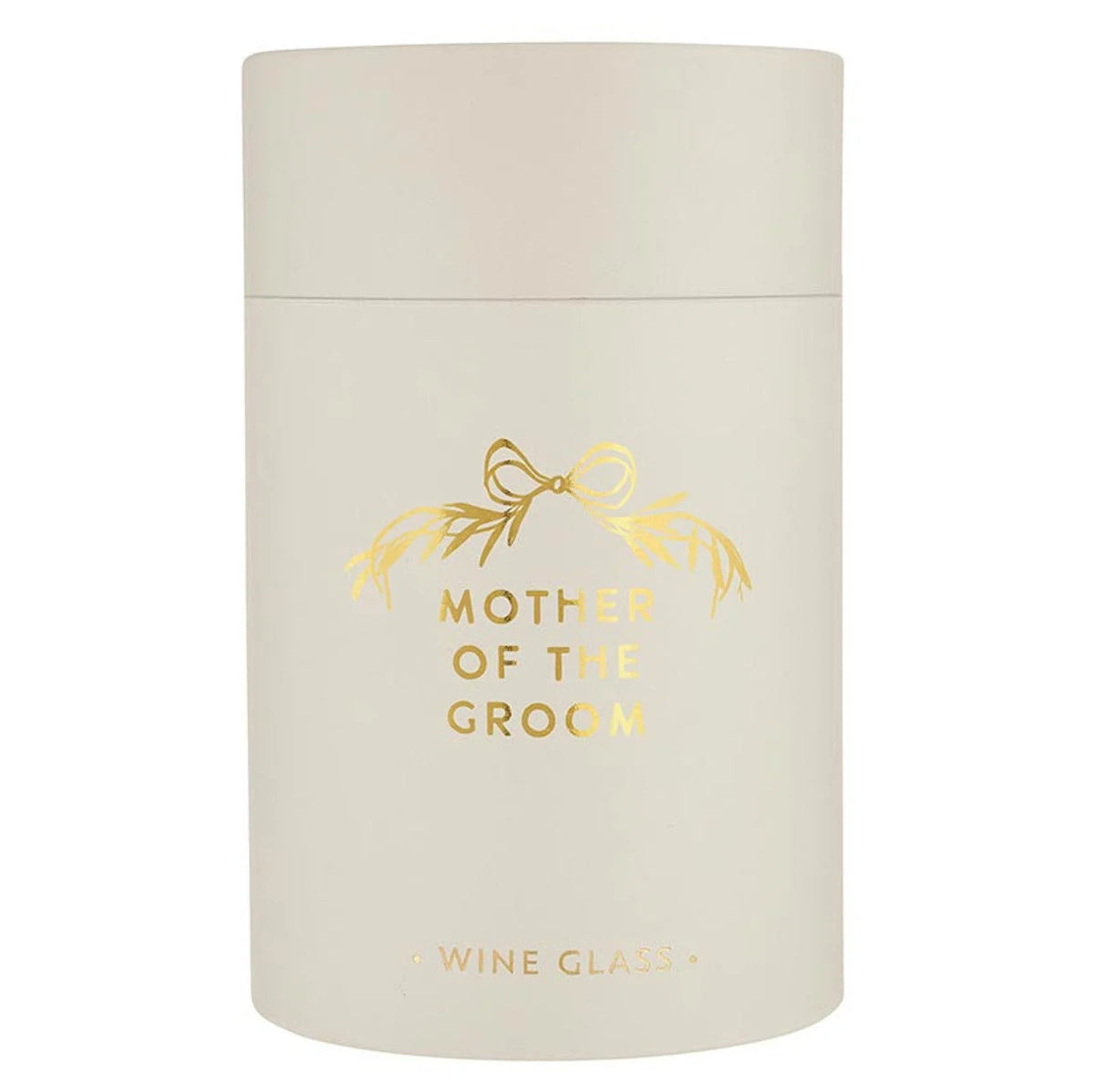 Cylindrical container with gold bow and text for Gold Foil Stemless Wine Glass - Mother of the Groom