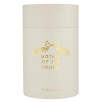 Cylindrical container with gold bow and text for Gold Foil Stemless Wine Glass - Mother of the Groom