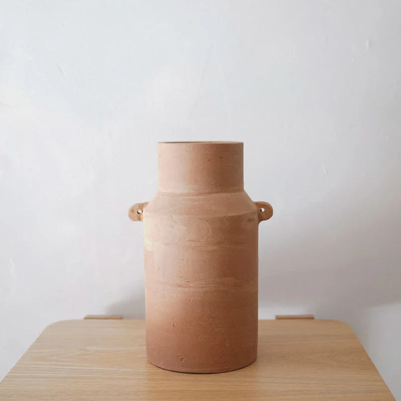 Cylindrical Corfu terracotta vase with small handles on the sides