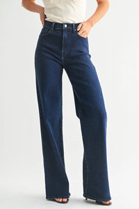 Dark blue high rise wide leg palazzo jeans for a stylish and comfortable fit