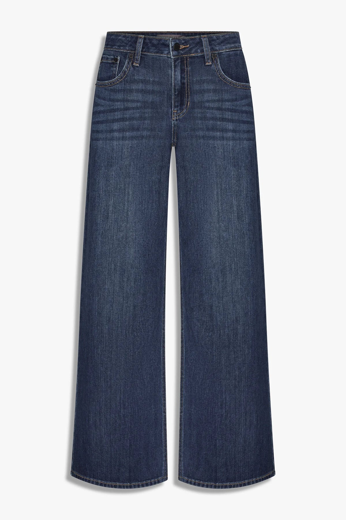 Stretch mid rise palazzo denim: dark blue high-waisted wide-leg jeans