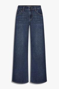 Stretch mid rise palazzo denim: dark blue high-waisted wide-leg jeans