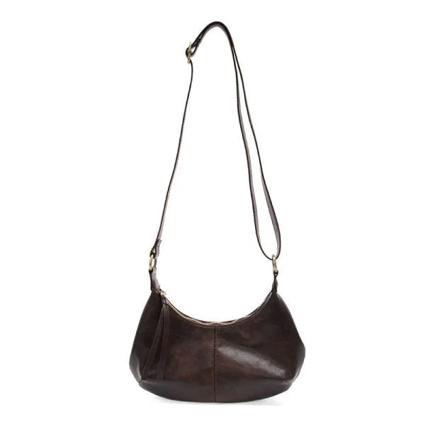 Dark brown vegan leather GISELLE MINI HOBO shoulder bag with zip closure and shoulder strap
