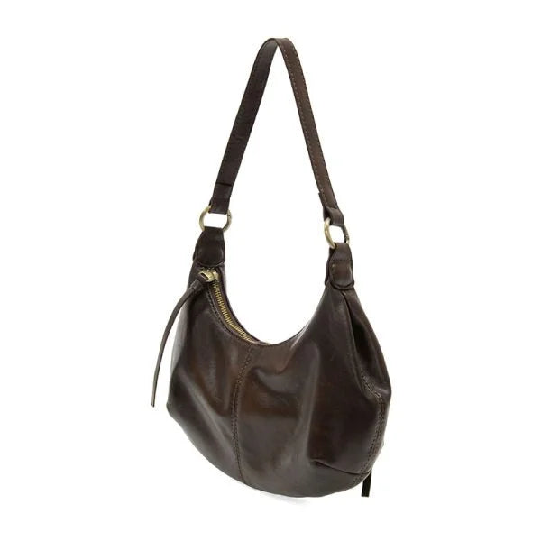 Dark brown vegan leather GISELLE MINI HOBO shoulder bag with zip closure and shoulder strap