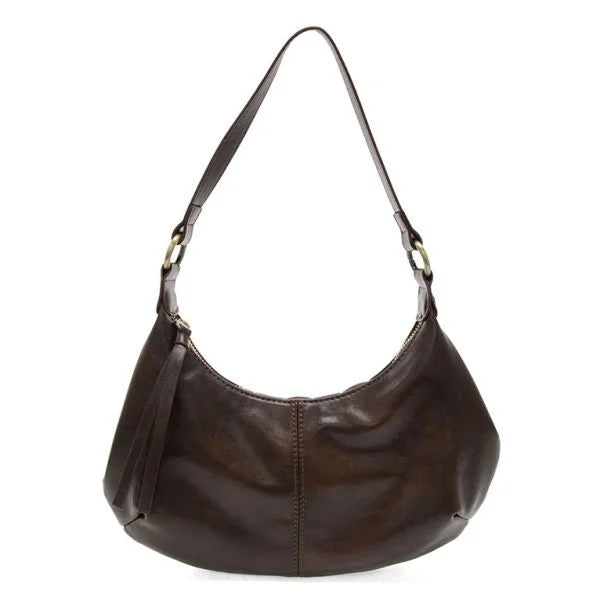GISELLE MINI HOBO dark brown vegan leather shoulder bag with gold-tone hardware and zip closure