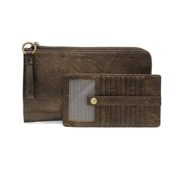 Dark brown leather wallet and matching cardholder from KARINA CONVERTIBLE WRISTLET & WALLET