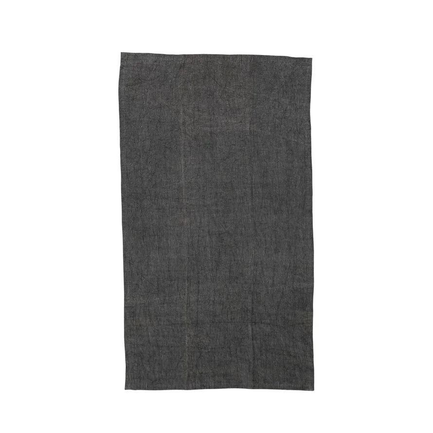 Dark gray oversized stonewashed linen tea towel with a textured surface