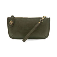 Dark green leather wristlet clutch with card slots and gold hardware from Shop Daisy