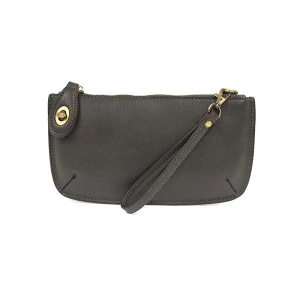 Dark leather MINI CROSSBODY WRISTLET CLUTCH with gold hardware and card slots from Shop Daisy