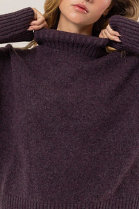 Dark purple high neck sweater with ribbed knit texture from Shop Daisy’s women’s boho chic clothing