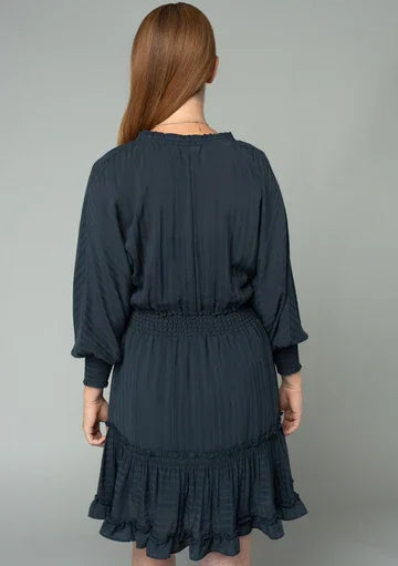 Dark teal boho dolman sleeve mini dress with ruffled hem and elastic waist