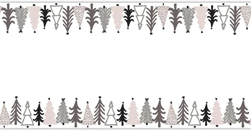 Decorative black and gray borders with stylized trees on a table runner roll disposable