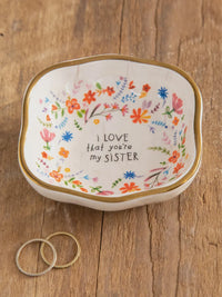 Decorative boho trinket bowl with floral design and loving message for a sister