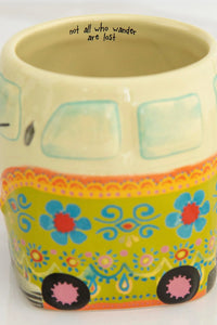 Colorful floral Volkswagen bus art coffee mug by Natural Life, ideal for folk art enthusiasts