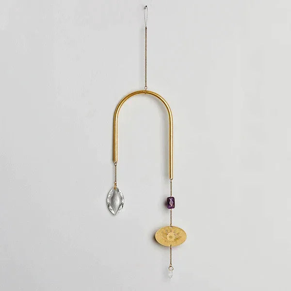 Decorative hanging mobile with gold arch and crystal pendant for SUNCATCHERS GEMSTONE