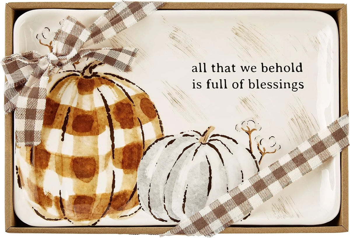 Decorative plaque with painted pumpkins and an inspirational quote, ideal for boho decor