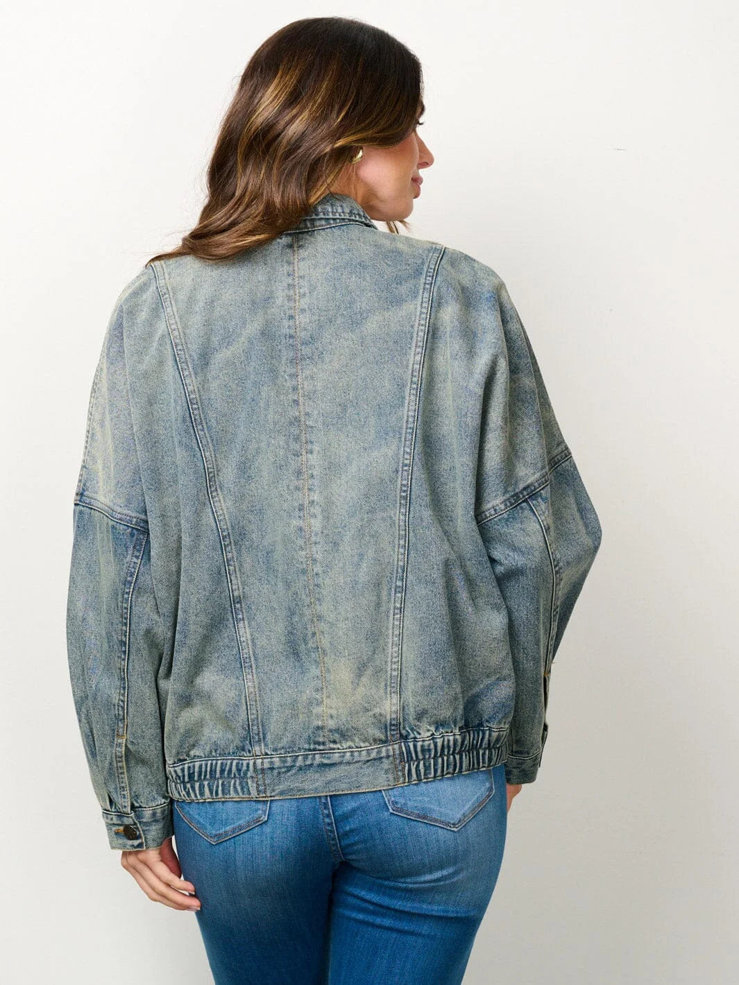 Blue LONG SLEEVE BUTTON CLOSURE POCKETS DENIM JACKET showcasing stylish closure pockets denim