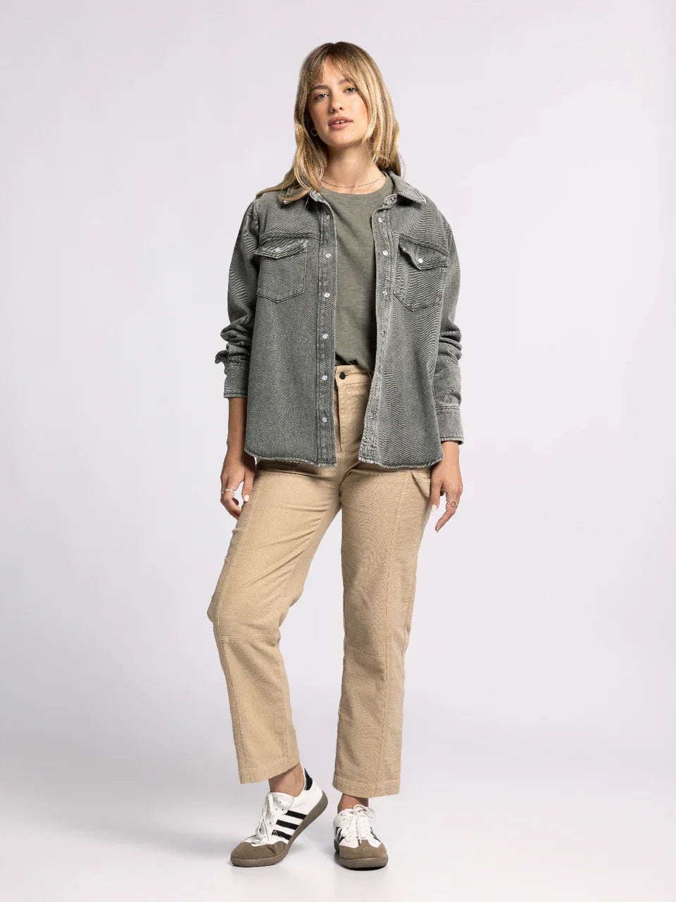 Thread and Supply Pippin Jacket in light wash denim with distressed details
