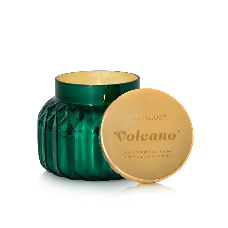 Emerald green textured glass candle with gold lid from Capri Blue Signature Royal Gem Volcano