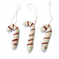 Handmade candy cane ornament set of three with red and white stripes