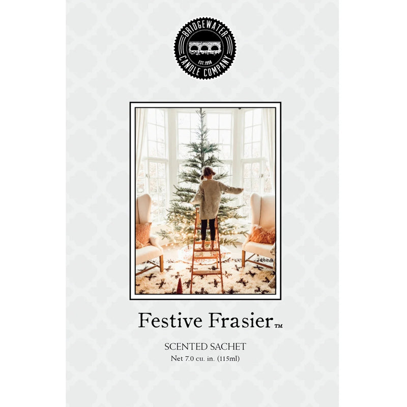 Festive Frasier Bridgewater sachet with child decorating Christmas tree