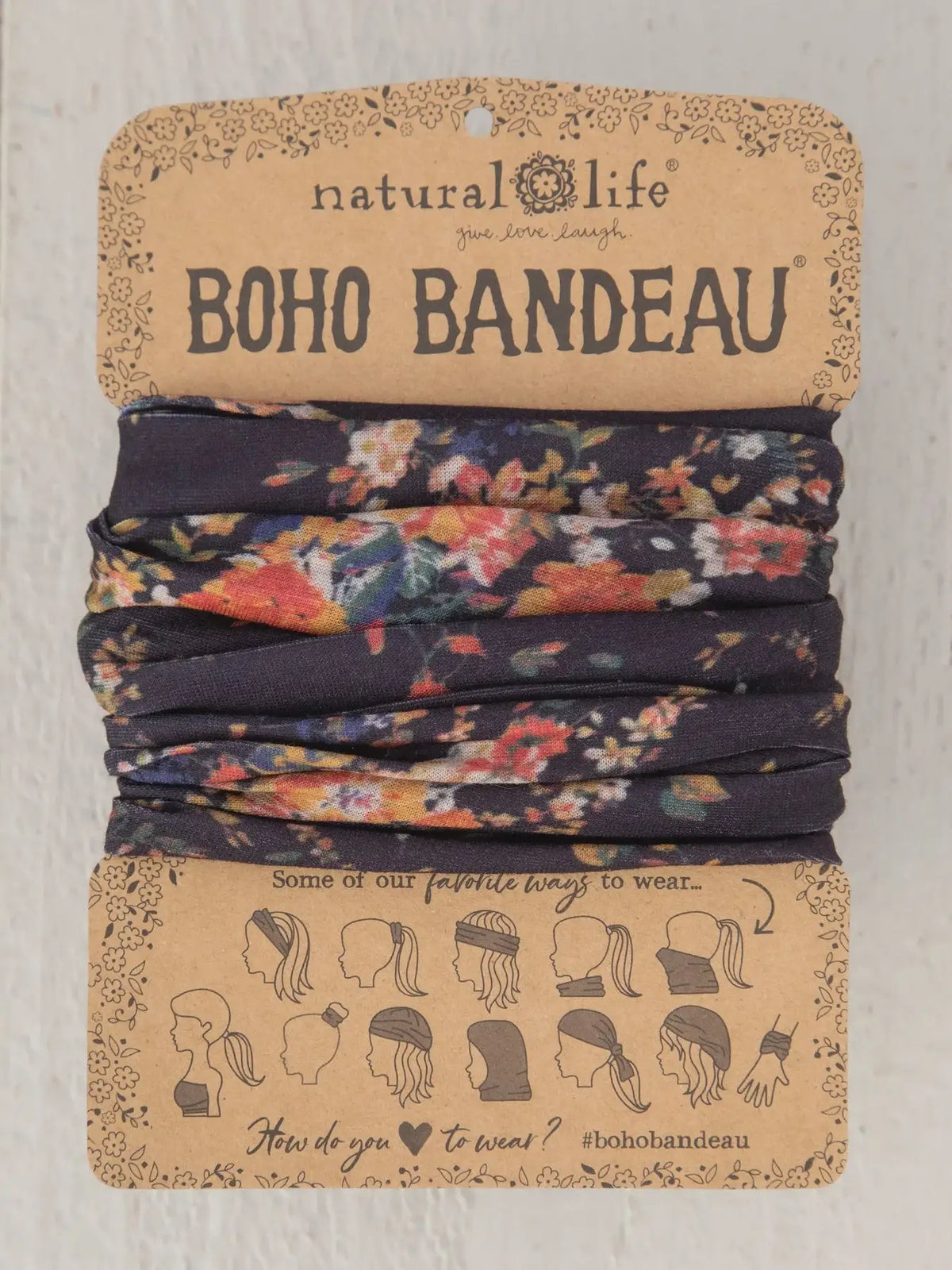 Floral boho bandeau headband in black and red bouquets for women’s boho chic clothing