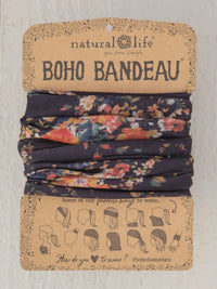 Floral boho bandeau headband in black and red bouquets for women’s boho chic clothing