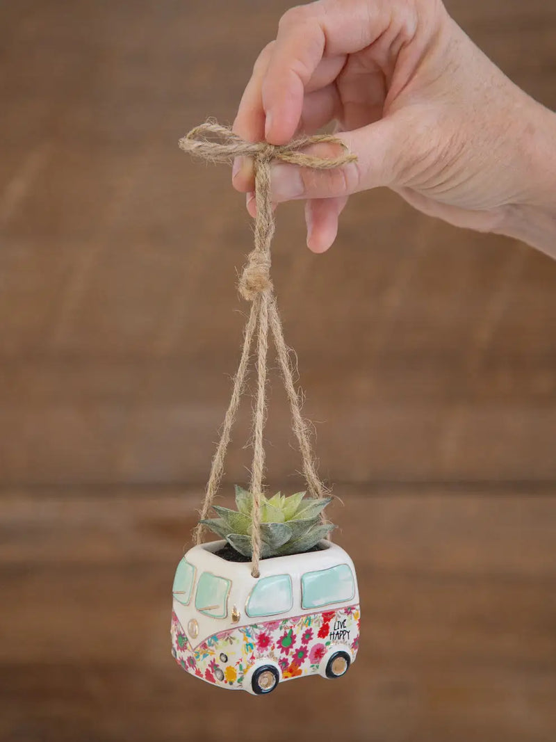 Hanging floral camper van planter car charm for stylish women’s boho chic clothing