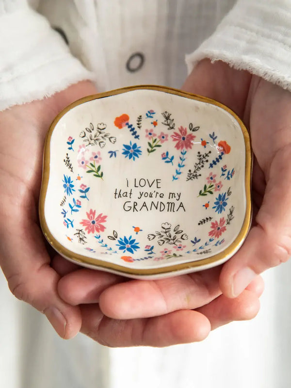 Floral-decorated trinket bowl with gold trim from Shop Daisy, perfect for women’s boho chic