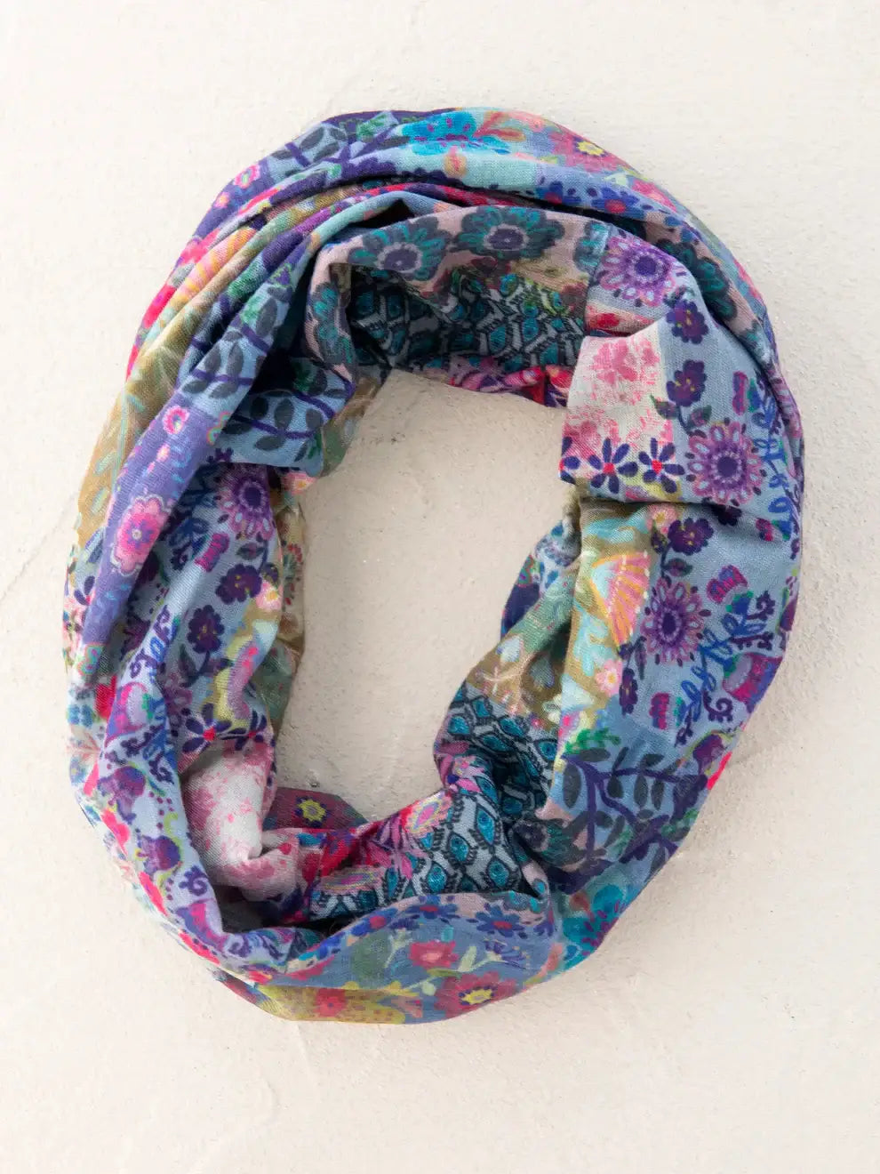 Floral patterned infinity scarf from Shop Daisy in women’s boho chic clothing collection