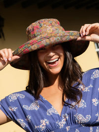 Floral patterned sun hat from SUNNY DAY BUCKET HAT, ideal for women’s boho chic clothing