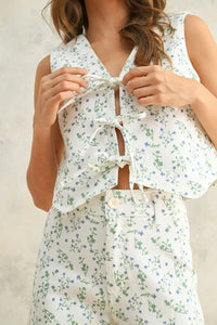 Floral-print vest with tie front and shorts set in women’s boho chic clothing for shop Daisy