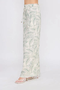 Floral-patterned smocked tie waist wide leg linen pants for a stylish look