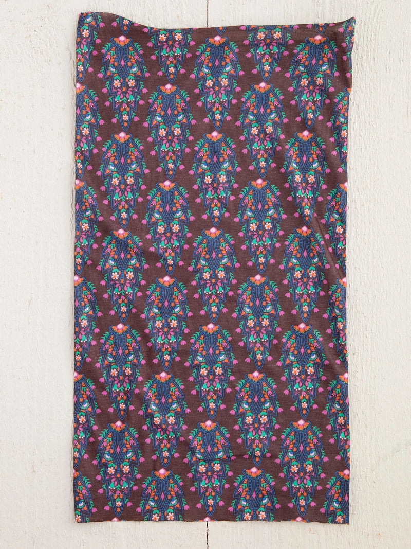 Floral pocket design featured on the Dark Mauve Trellis Boho Bandeau tube top