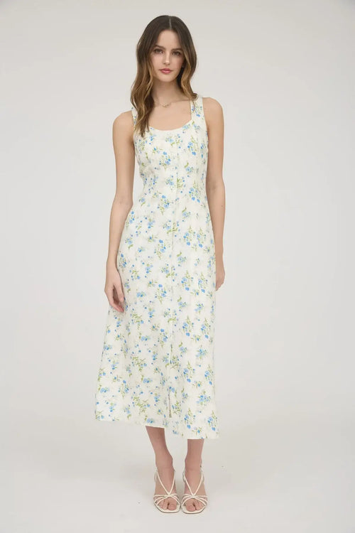 Floral sleeveless button down midi dress with vibrant floral print for elegant style