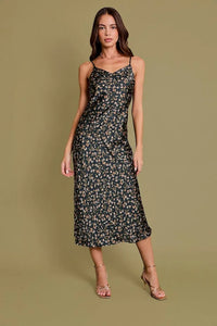 Floral print midi slip dress with spaghetti straps for women’s boho chic clothing