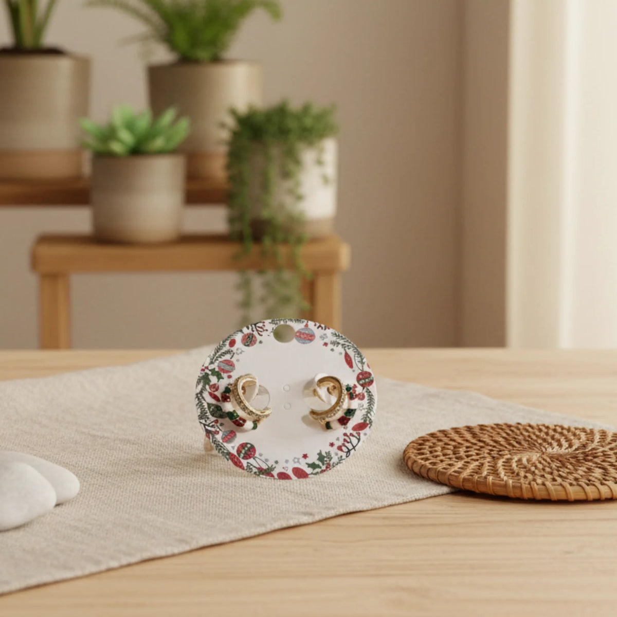 Festive candy cane sparkle floral napkin ring with gold accents