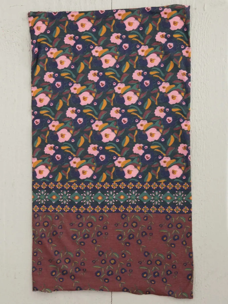 Full Boho Bandeau Headband - Wine Floral Border Full Boho Bandeau Headband - Wine Floral Border