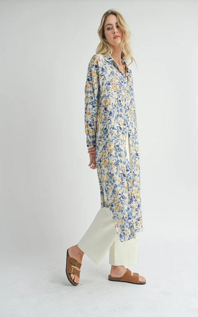 Floral print Heirlooms Duster Dress with long sleeves and midi length style