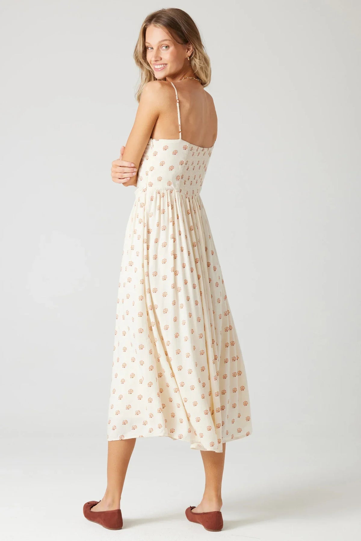 Floral print HILLVIEW MIDI DRESS with spaghetti straps and flowy midi-length skirt