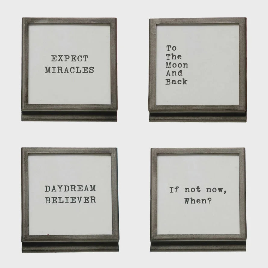 Decorative framed signs with inspirational quotes as an accent piece for women’s boho chic clothing at Shop Daisy