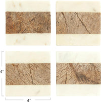 Four textured rectangular marble coasters in elegant designs with jute string
